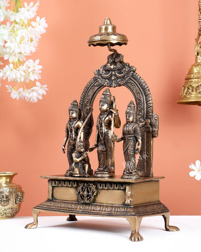Antique Brass Ram Darbar Statue with Chattar – Divine Royal Family Sculpture (16 Inches) - Budhshiv.com