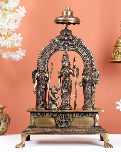 Antique Brass Ram Darbar Statue with Chattar – Divine Royal Family Sculpture (16 Inches) - Budhshiv.com