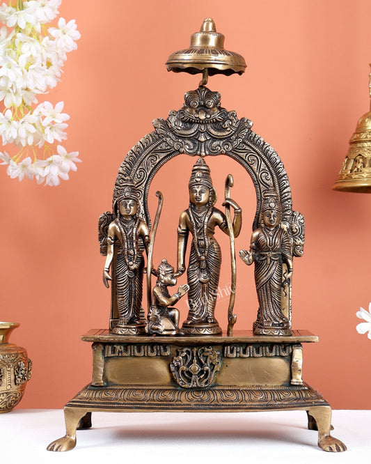 Antique Brass Ram Darbar Statue with Chattar – Divine Royal Family Sculpture (16 Inches) - Budhshiv.com