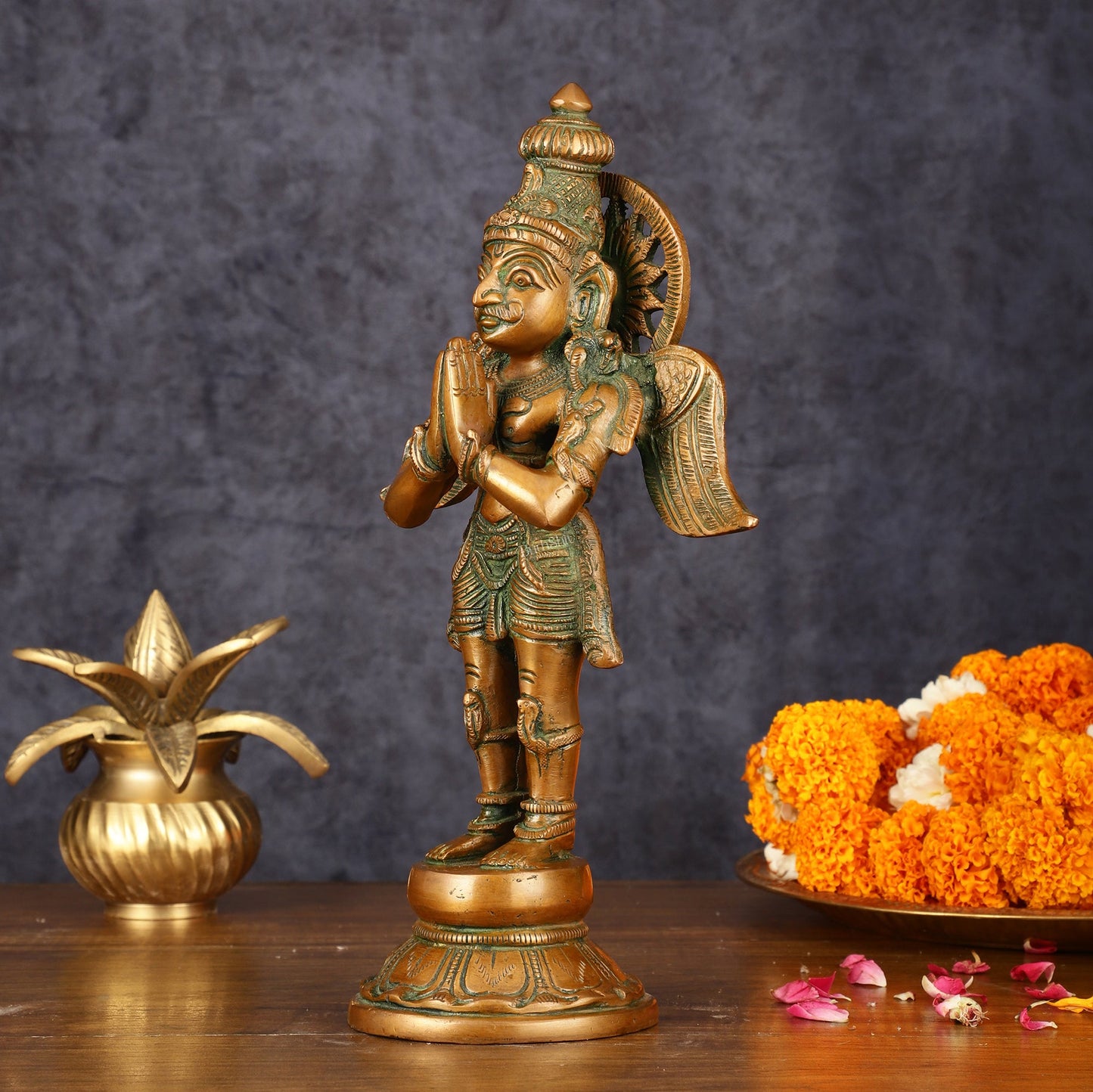 Antique Brass Standing Garuda Idol - 12" Divine Sculpture - Budhshiv.com