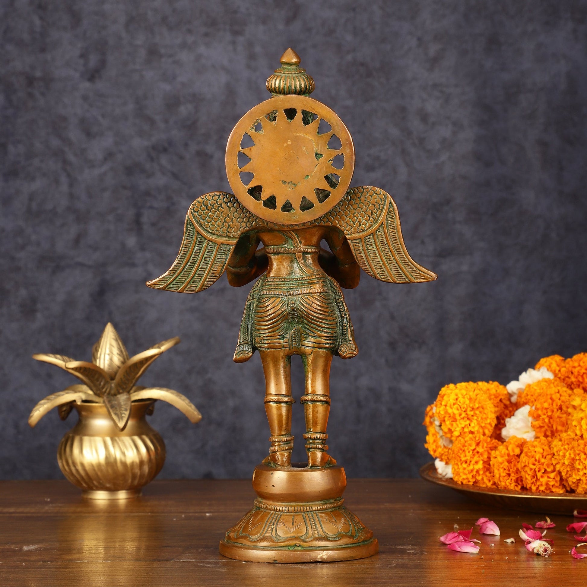 Antique Brass Standing Garuda Idol - 12" Divine Sculpture - Budhshiv.com