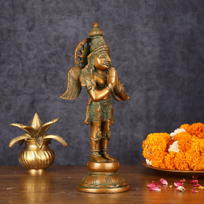 Antique Brass Standing Garuda Idol - 12" Divine Sculpture - Budhshiv.com