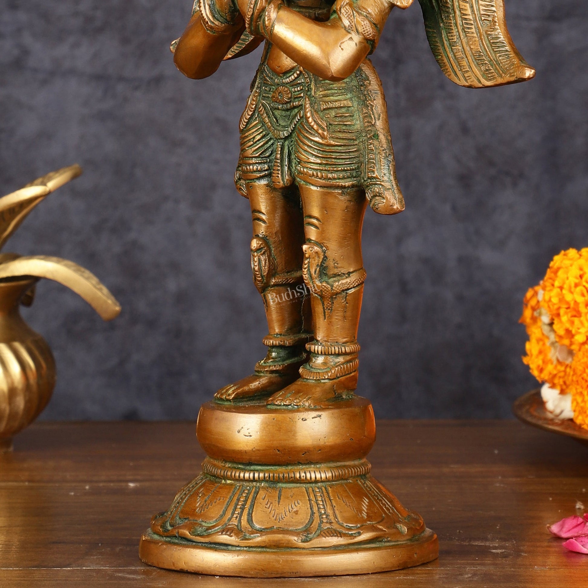 Antique Brass Standing Garuda Idol - 12" Divine Sculpture - Budhshiv.com