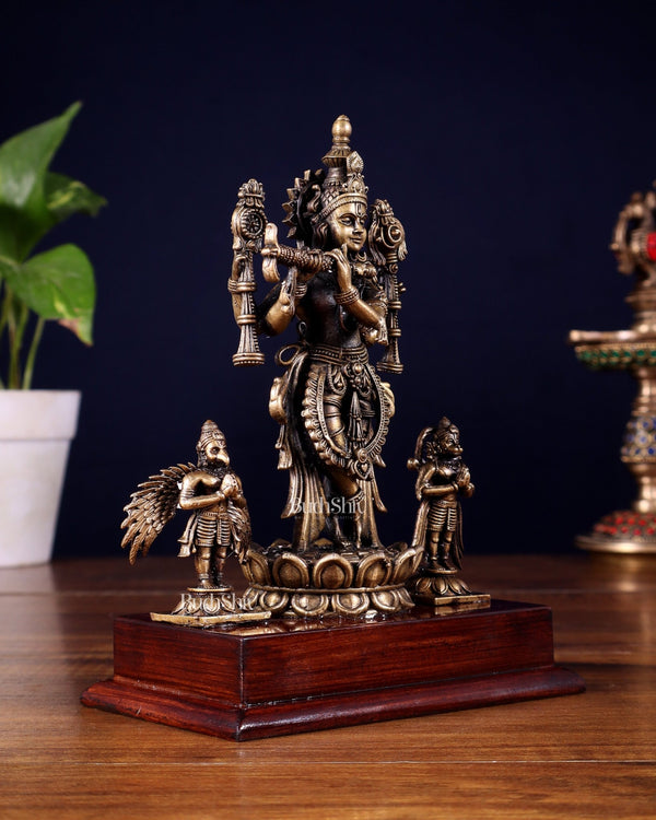 Antique Bronze Vishnu Roopam Krishna with Hanuman & Garuda – 7 Inch ...