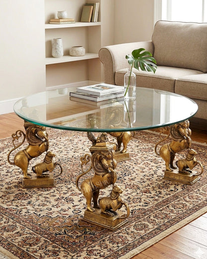 Antique Finish Brass Nandi, Yali & Horse Table Leg – Traditional Handcrafted Furniture Support 15 inch - Budhshiv.com