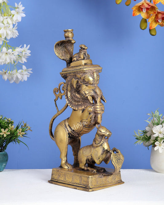 Antique Finish Brass Nandi, Yali & Horse Table Leg – Traditional Handcrafted Furniture Support 15 inch - Budhshiv.com