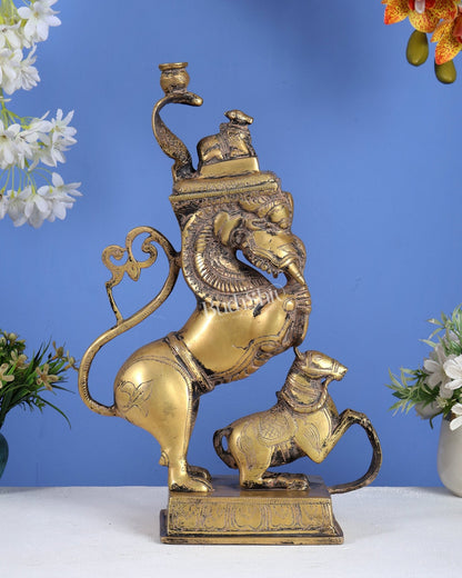 Antique Finish Brass Nandi, Yali & Horse Table Leg – Traditional Handcrafted Furniture Support 15 inch - Budhshiv.com