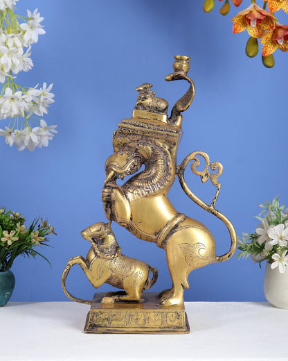 Antique Finish Brass Nandi, Yali & Horse Table Leg – Traditional Handcrafted Furniture Support 15 inch - Budhshiv.com