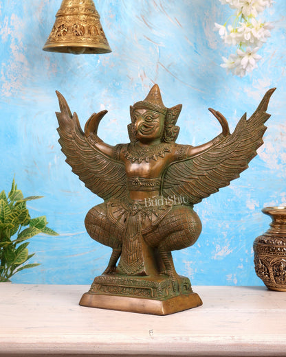 Antique Pure Brass Garuda with Open Wings – 14" green patina tone - Budhshiv.com