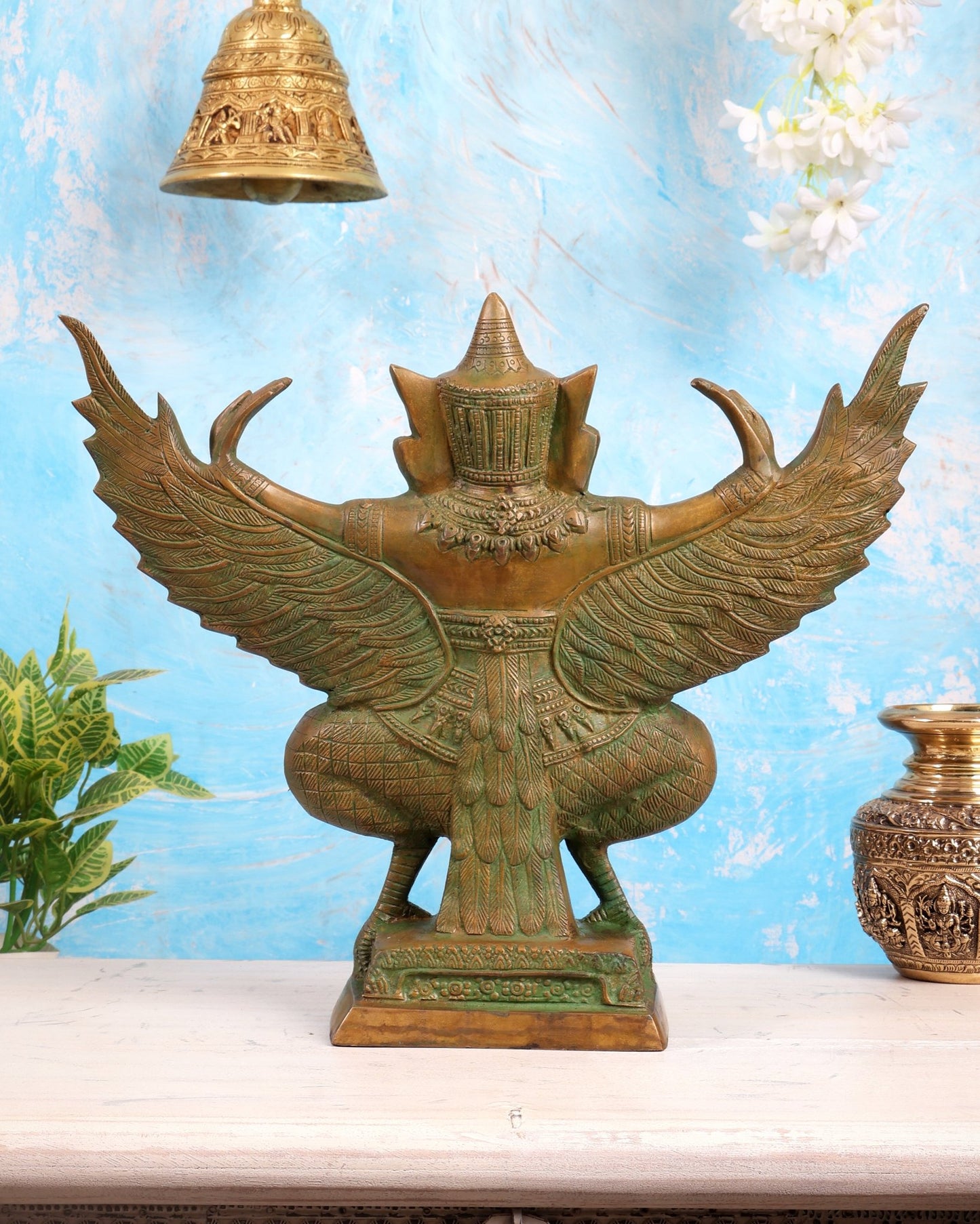 Antique Pure Brass Garuda with Open Wings – 14" green patina tone - Budhshiv.com
