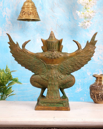 Antique Pure Brass Garuda with Open Wings – 14" green patina tone - Budhshiv.com