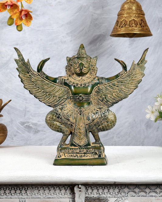 Antique Pure Brass Garuda with Open Wings – 14" henna green - Budhshiv.com