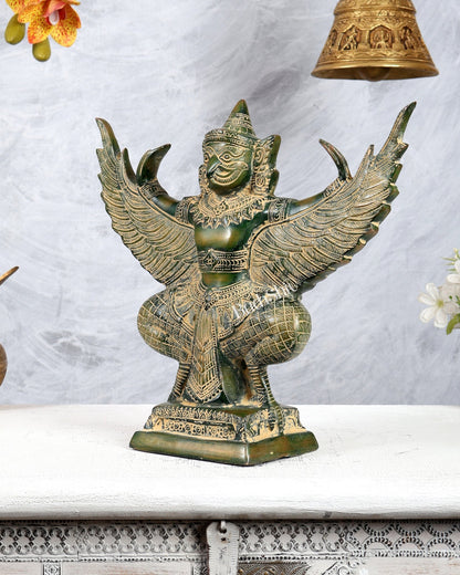 Antique Pure Brass Garuda with Open Wings – 14" henna green - Budhshiv.com