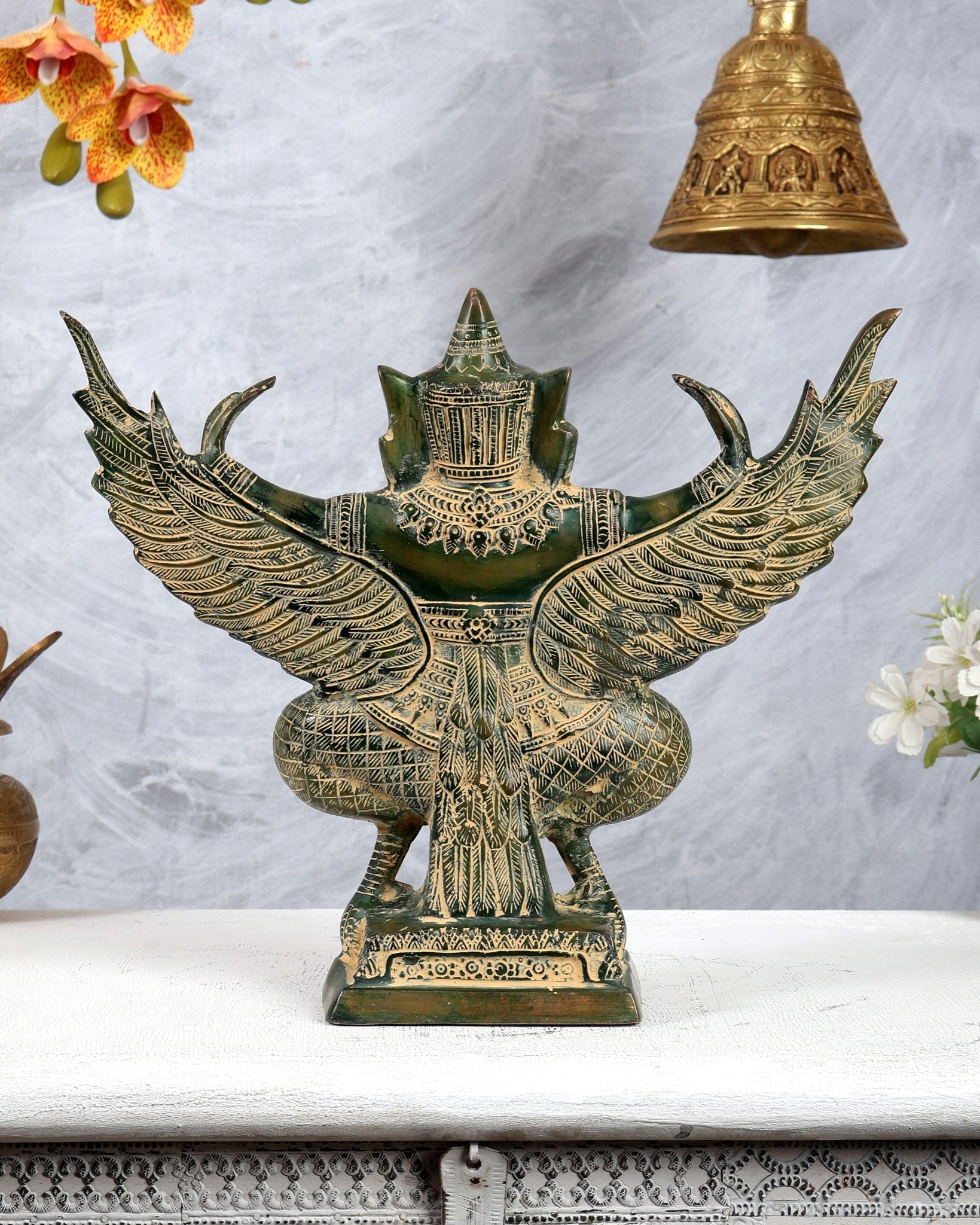 Antique Pure Brass Garuda with Open Wings – 14" henna green - Budhshiv.com