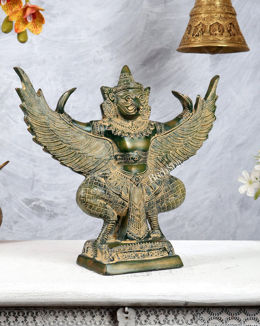 Antique Pure Brass Garuda with Open Wings – 14" henna green - Budhshiv.com