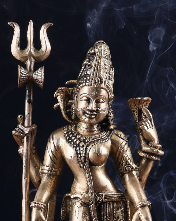 Antique tone Brass Ardhanarishwara Idol - 12 Inch - Budhshiv.com