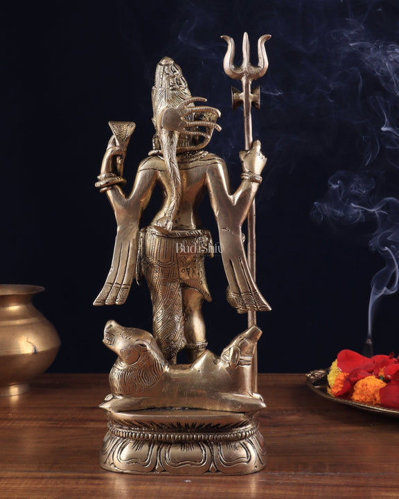 Antique tone Brass Ardhanarishwara Idol - 12 Inch - Budhshiv.com