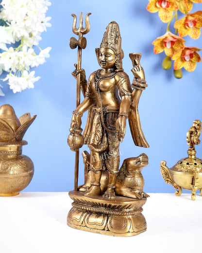Antique tone Brass Ardhanarishwara Idol - 12 Inch - Budhshiv.com