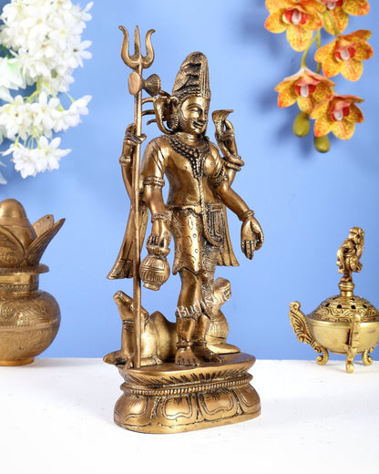 Antique tone Brass Ardhanarishwara Idol - 12 Inch - Budhshiv.com