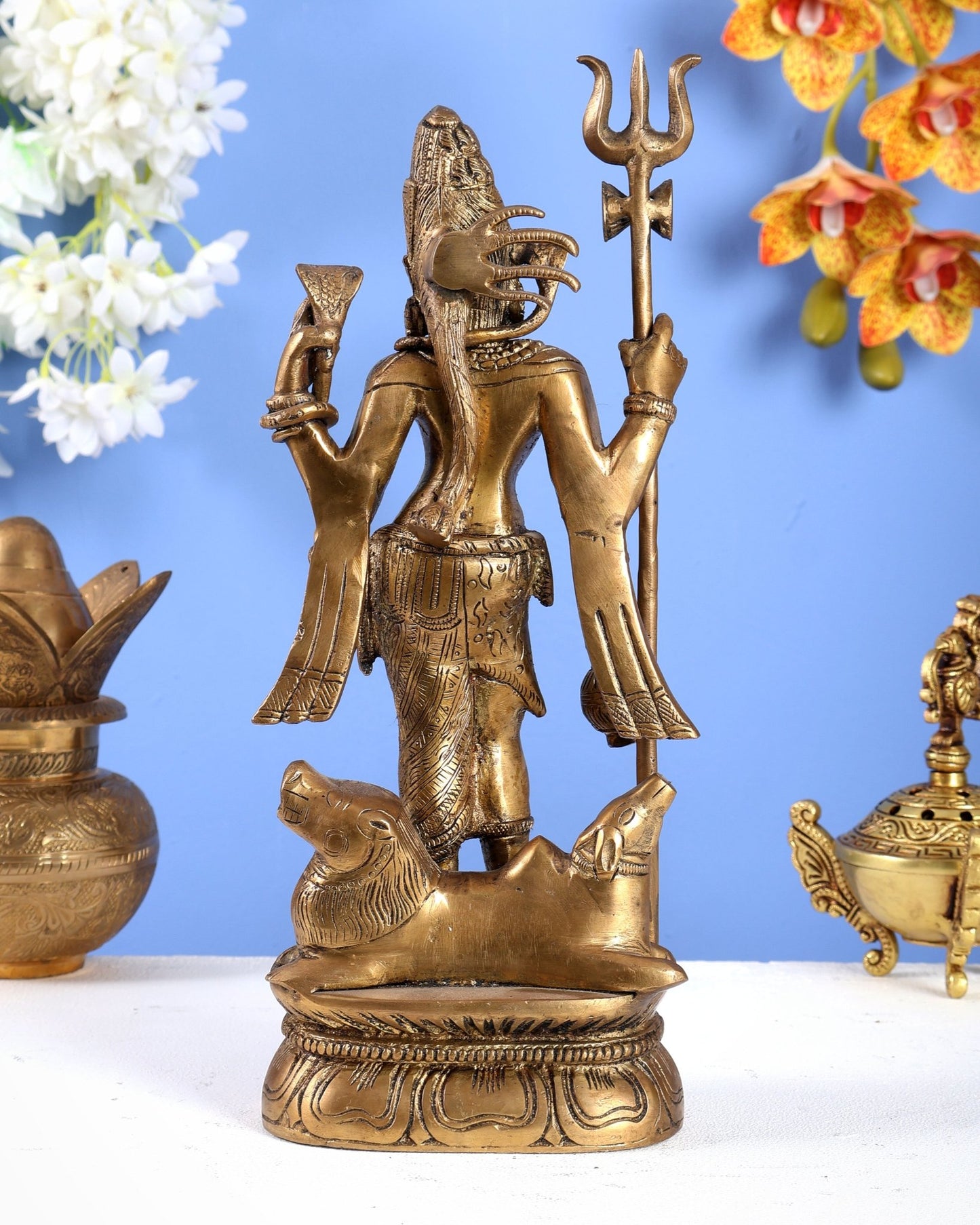 Antique tone Brass Ardhanarishwara Idol - 12 Inch - Budhshiv.com