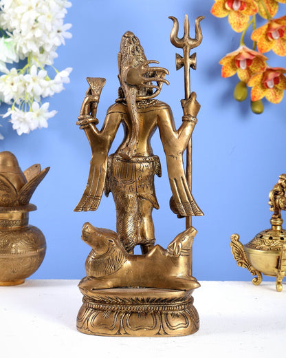 Antique tone Brass Ardhanarishwara Idol - 12 Inch - Budhshiv.com