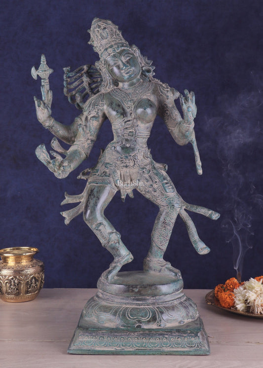 Ardhanarishvara Brass Statue Dual Tone - Stone Finish - 24" - Budhshiv.com