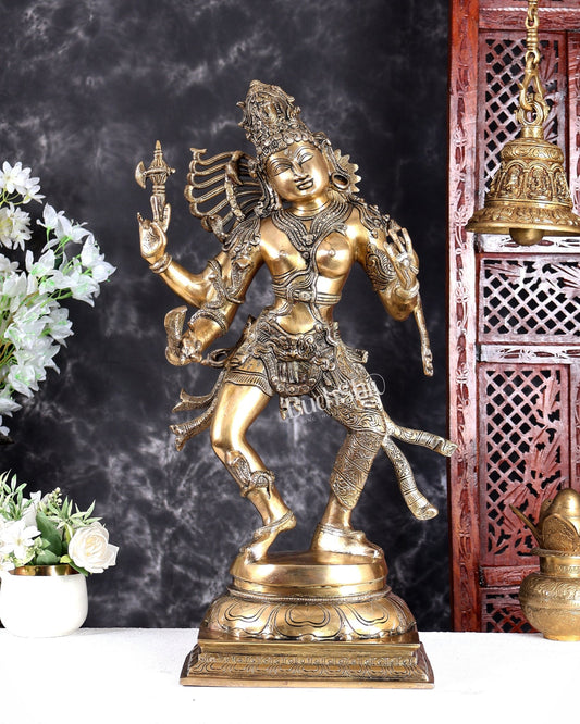 Ardhanarishvara Brass Statue Half shiva half parvati matte gold finish 24 inch Fine - Budhshiv.com
