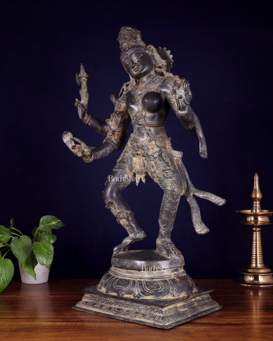 Ardhanarishvara Brass Statue midnight Antique Finish - 24" - Budhshiv.com