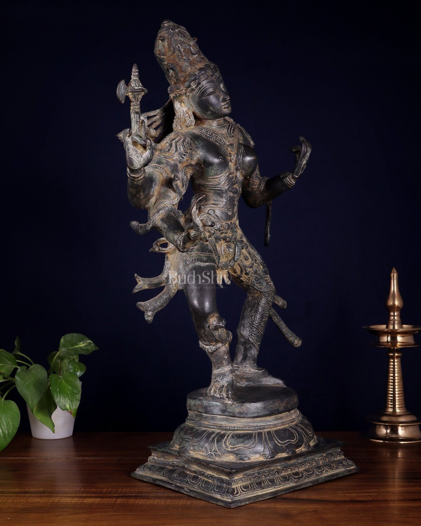 Ardhanarishvara Brass Statue midnight Antique Finish - 24" - Budhshiv.com