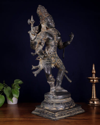 Ardhanarishvara Brass Statue midnight Antique Finish - 24" - Budhshiv.com