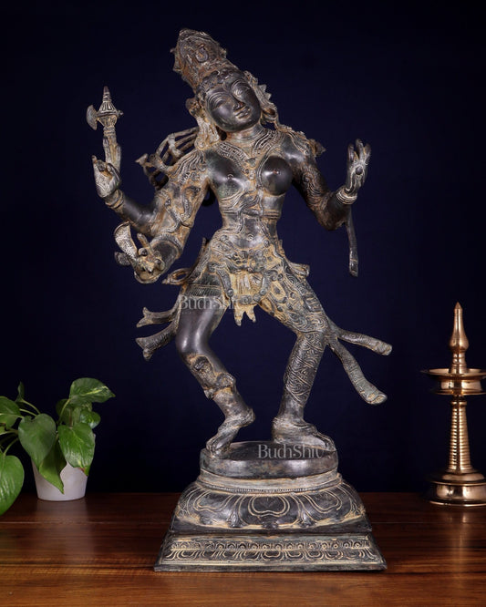 Ardhanarishvara Brass Statue midnight Antique Finish - 24" - Budhshiv.com