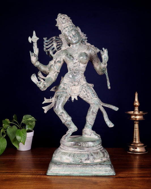 Ardhanarishvara Brass Statue Stone Finish - 24" - Budhshiv.com