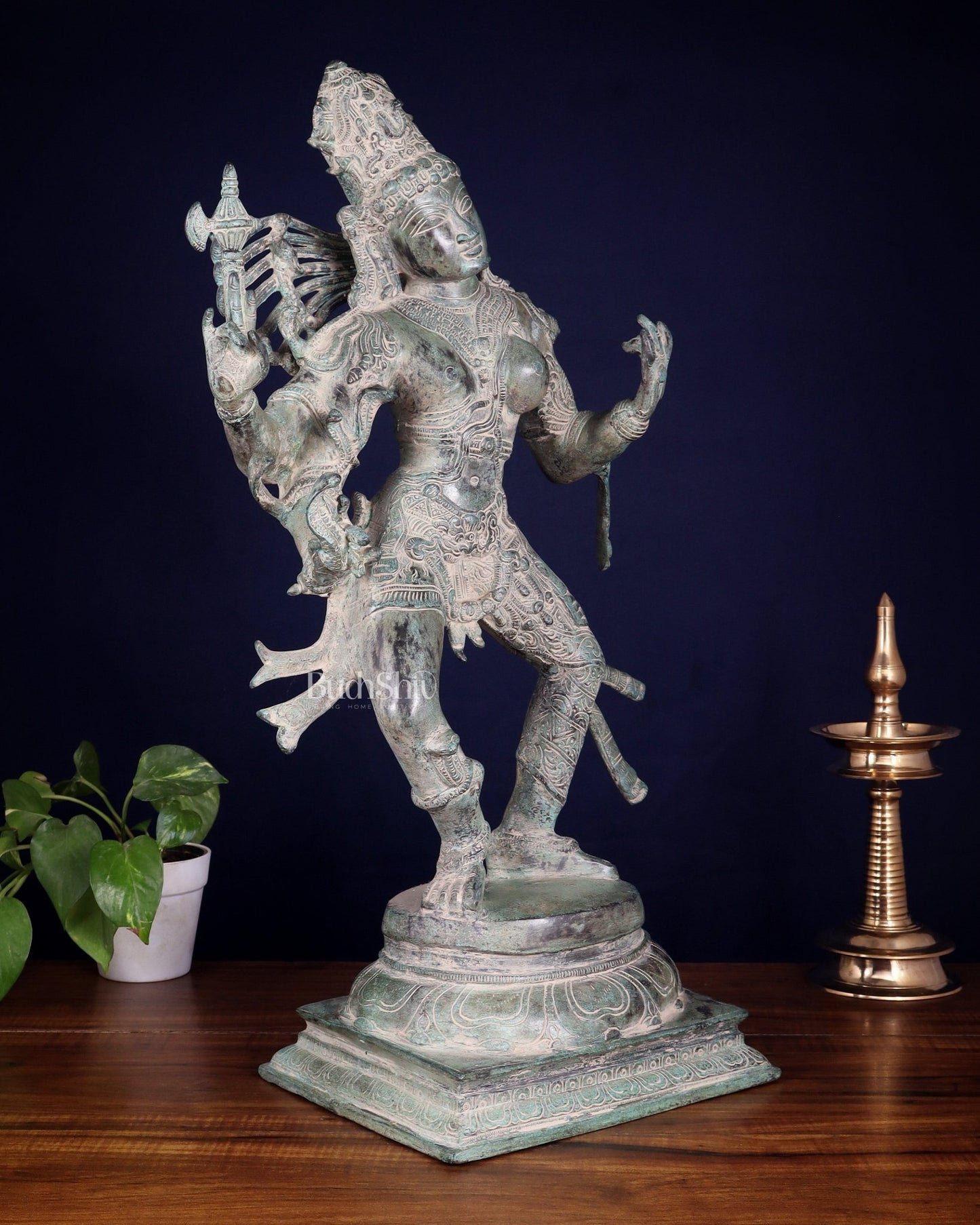 Ardhanarishvara Brass Statue Stone Finish - 24" - Budhshiv.com