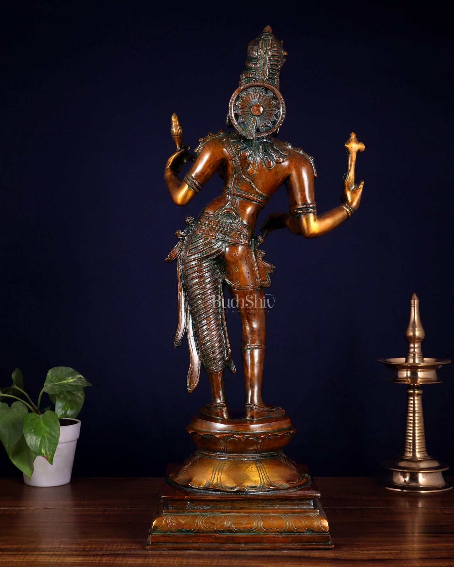 Ardhanarishwara Shiv Parvati as one Brass statue 23" chola tone - Budhshiv.com