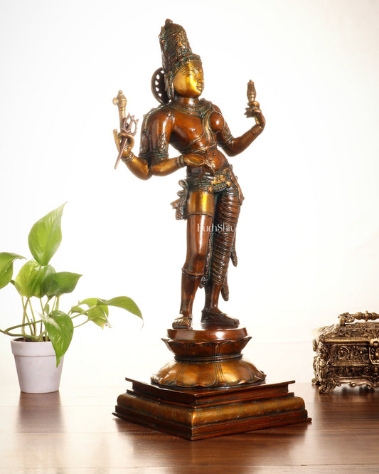Ardhanarishwara Shiv Parvati as one Brass statue 23" chola tone - Budhshiv.com