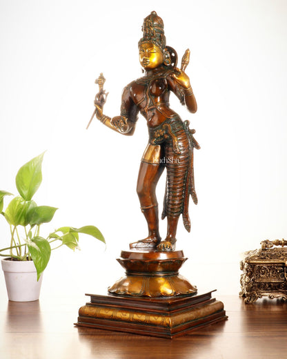 Ardhanarishwara Shiv Parvati as one Brass statue 23" chola tone - Budhshiv.com