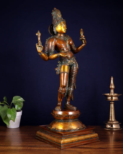 Ardhanarishwara Shiv Parvati as one Brass statue 23" chola tone - Budhshiv.com