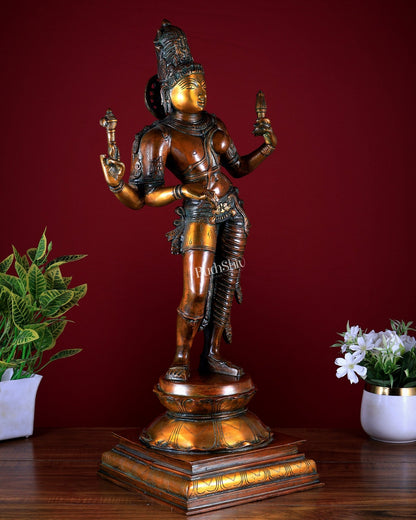 Ardhanarishwara Shiv Parvati as one Brass statue 23" chola tone - Budhshiv.com
