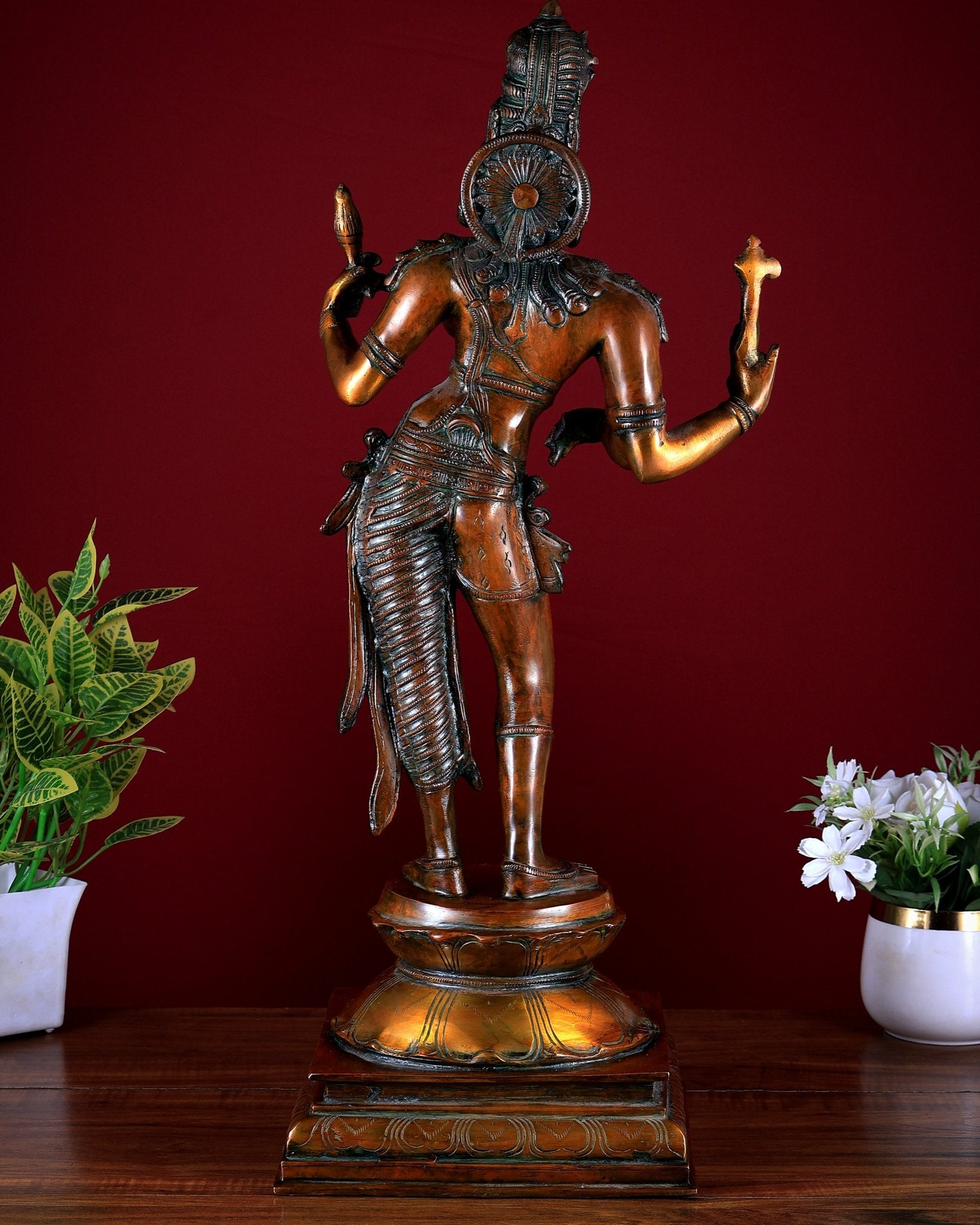 Ardhanarishwara Shiv Parvati as one Brass statue 23" chola tone - Budhshiv.com