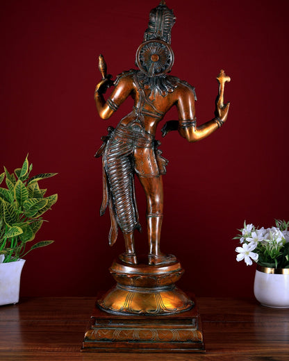 Ardhanarishwara Shiv Parvati as one Brass statue 23" chola tone - Budhshiv.com