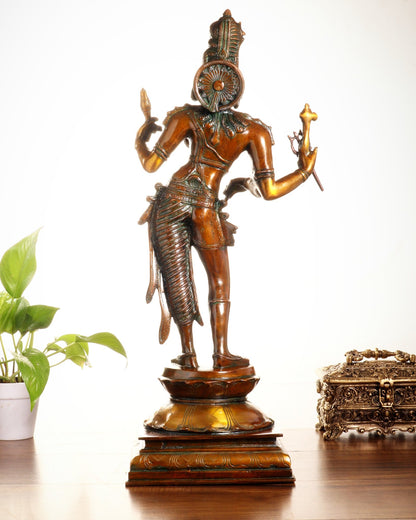 Ardhanarishwara Shiv Parvati as one Brass statue 23" chola tone - Budhshiv.com