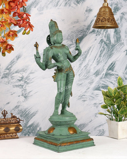 Ardhanarishwara Shiv Parvati as one Brass statue 23" green patina - Budhshiv.com