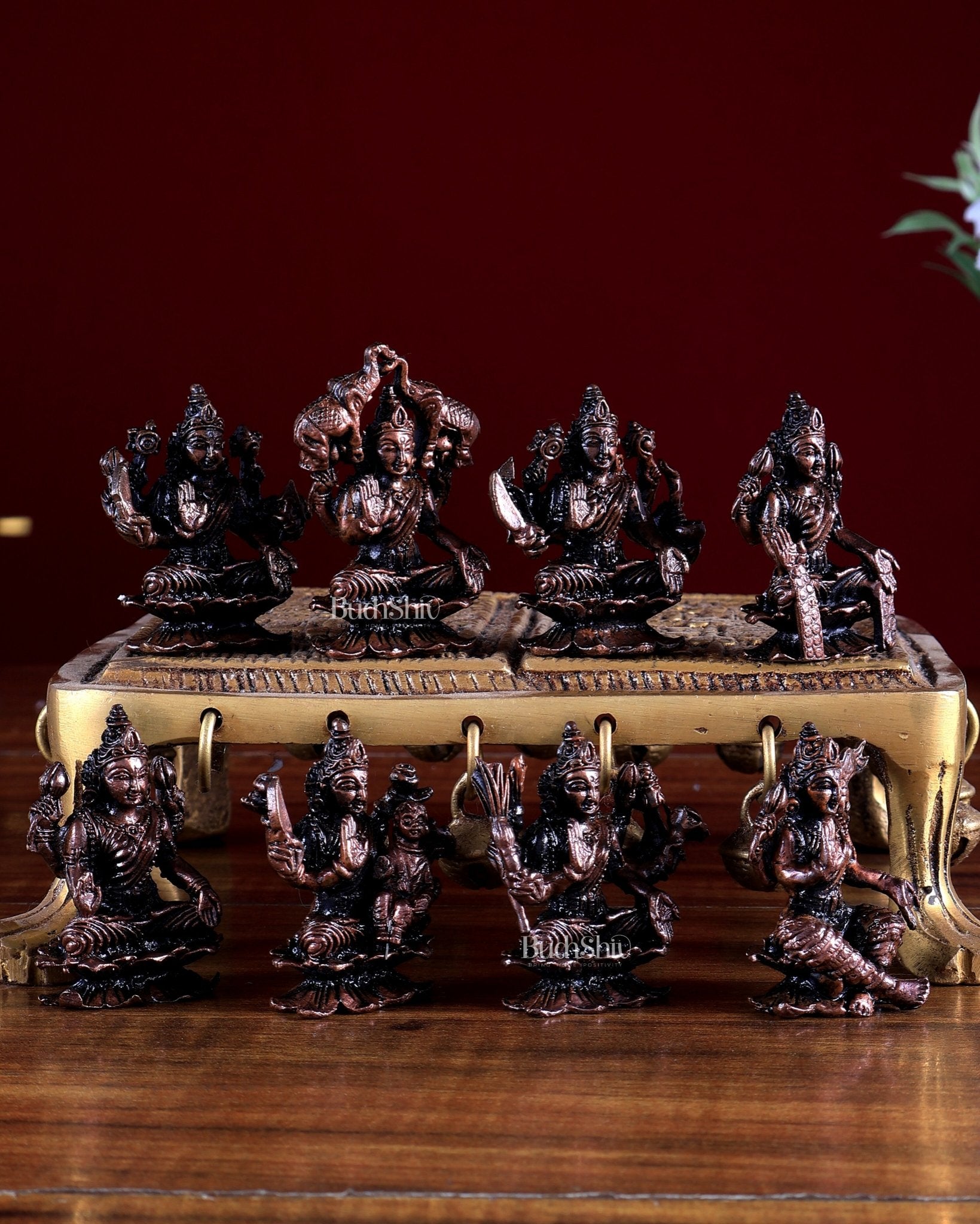 Ashtalakshmi Pure Copper Solid Idol Set | Mini 2 inch statues - Budhshiv.com