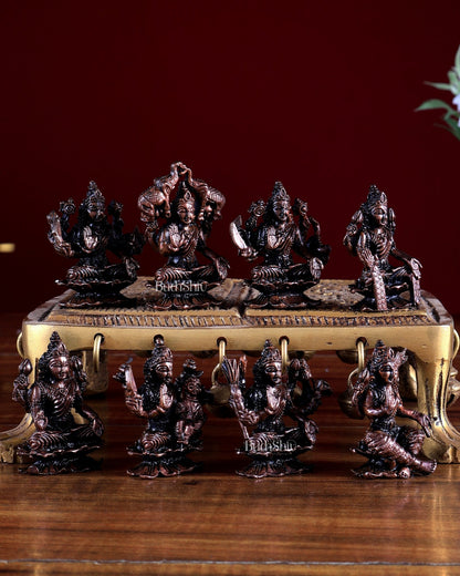 Ashtalakshmi Pure Copper Solid Idol Set | Mini 2 inch statues - Budhshiv.com