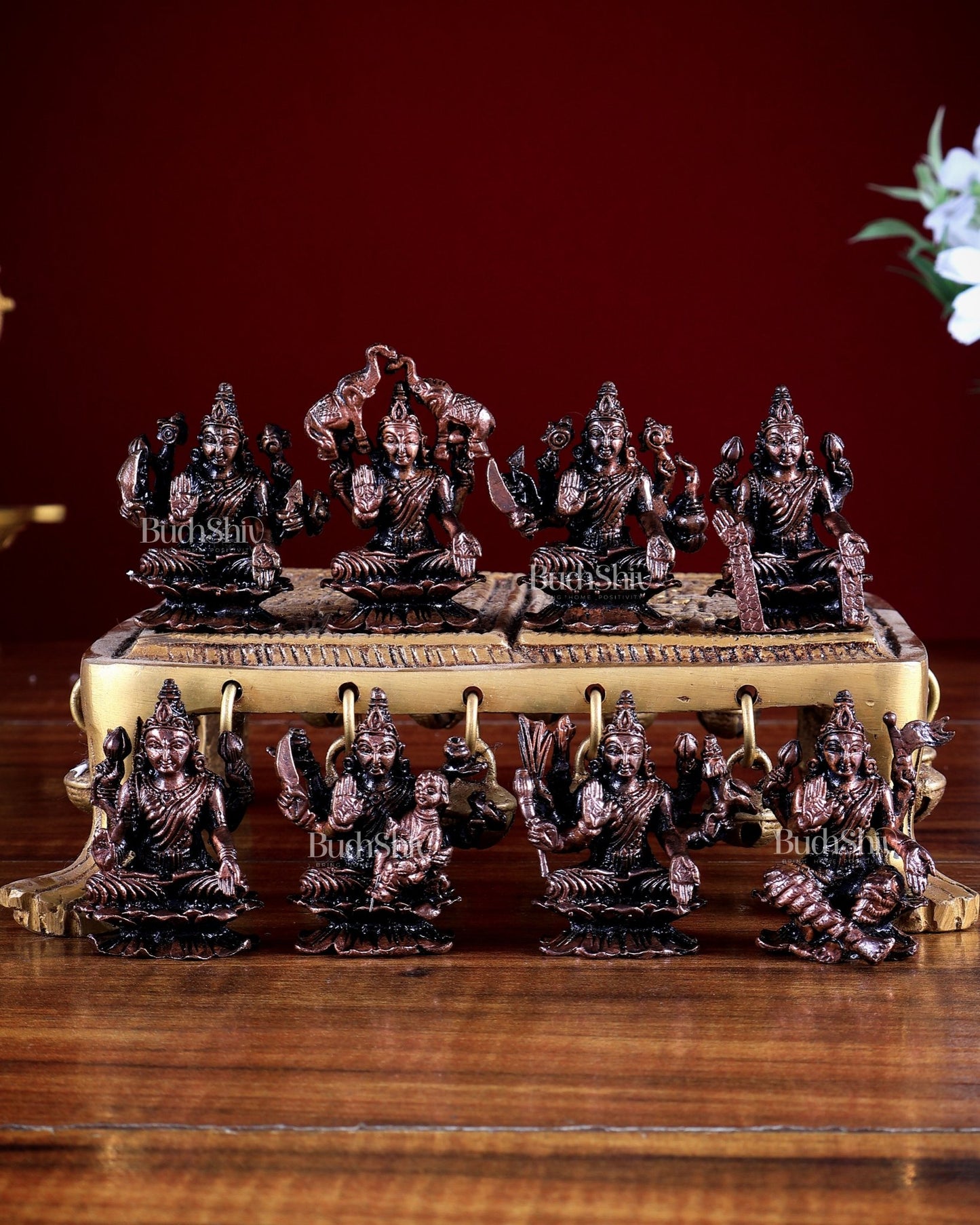 Ashtalakshmi Pure Copper Solid Idol Set | Mini 2 inch statues - Budhshiv.com