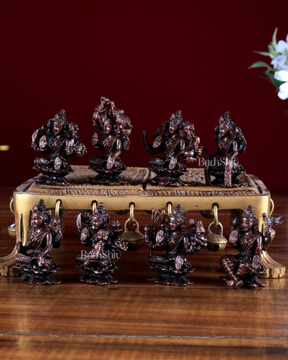 Ashtalakshmi Pure Copper Solid Idol Set | Mini 2 inch statues - Budhshiv.com
