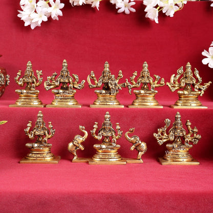 Ashtalakshmi Superfine Brass Idols - 3.5 Inches | BudhShiv - Budhshiv.com