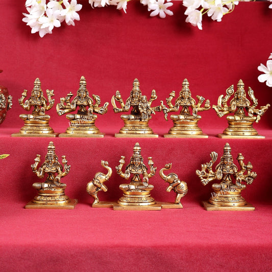 Ashtalakshmi Superfine Brass Idols - 3.5 Inches | BudhShiv - Budhshiv.com