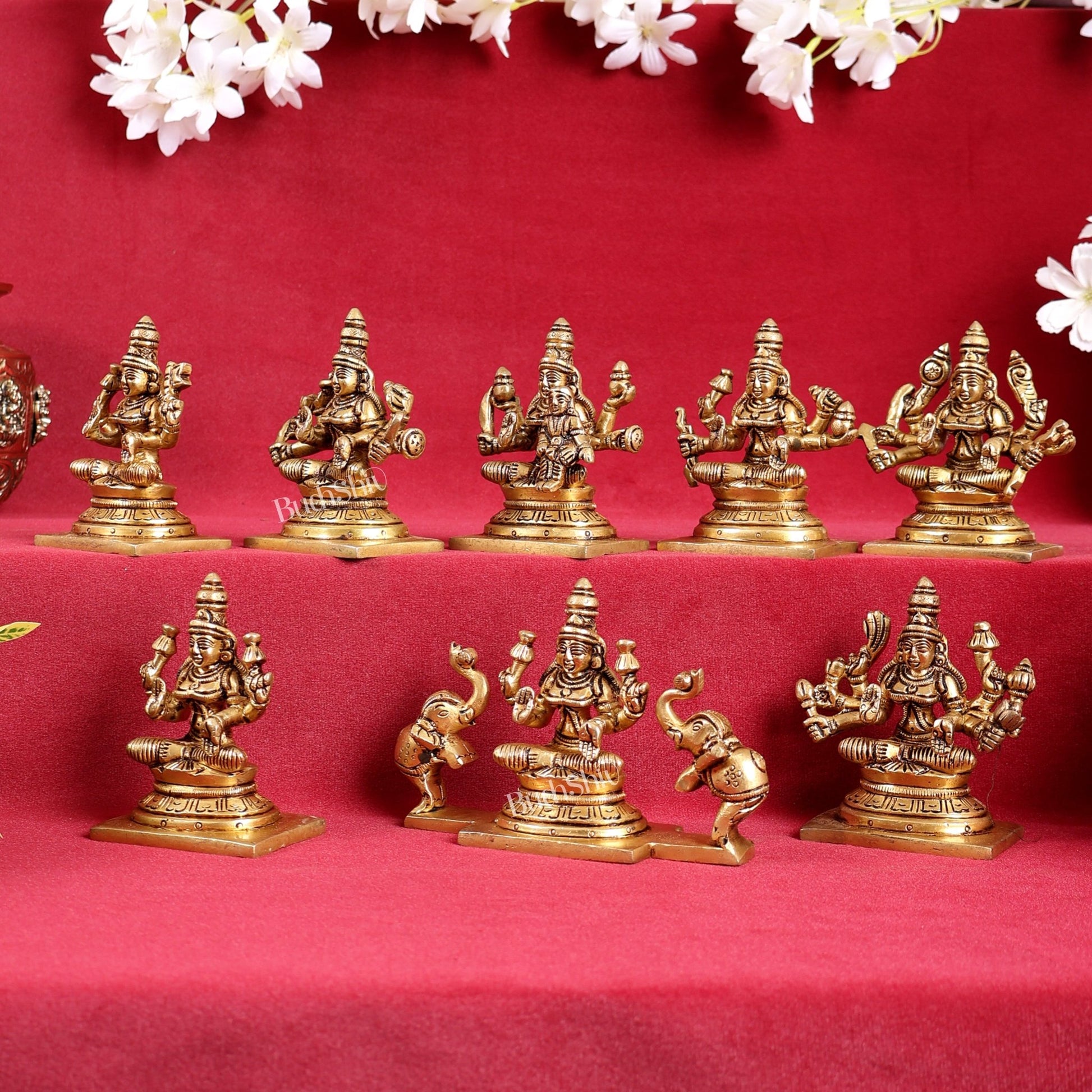 Ashtalakshmi Superfine Brass Idols - 3.5 Inches | BudhShiv - Budhshiv.com