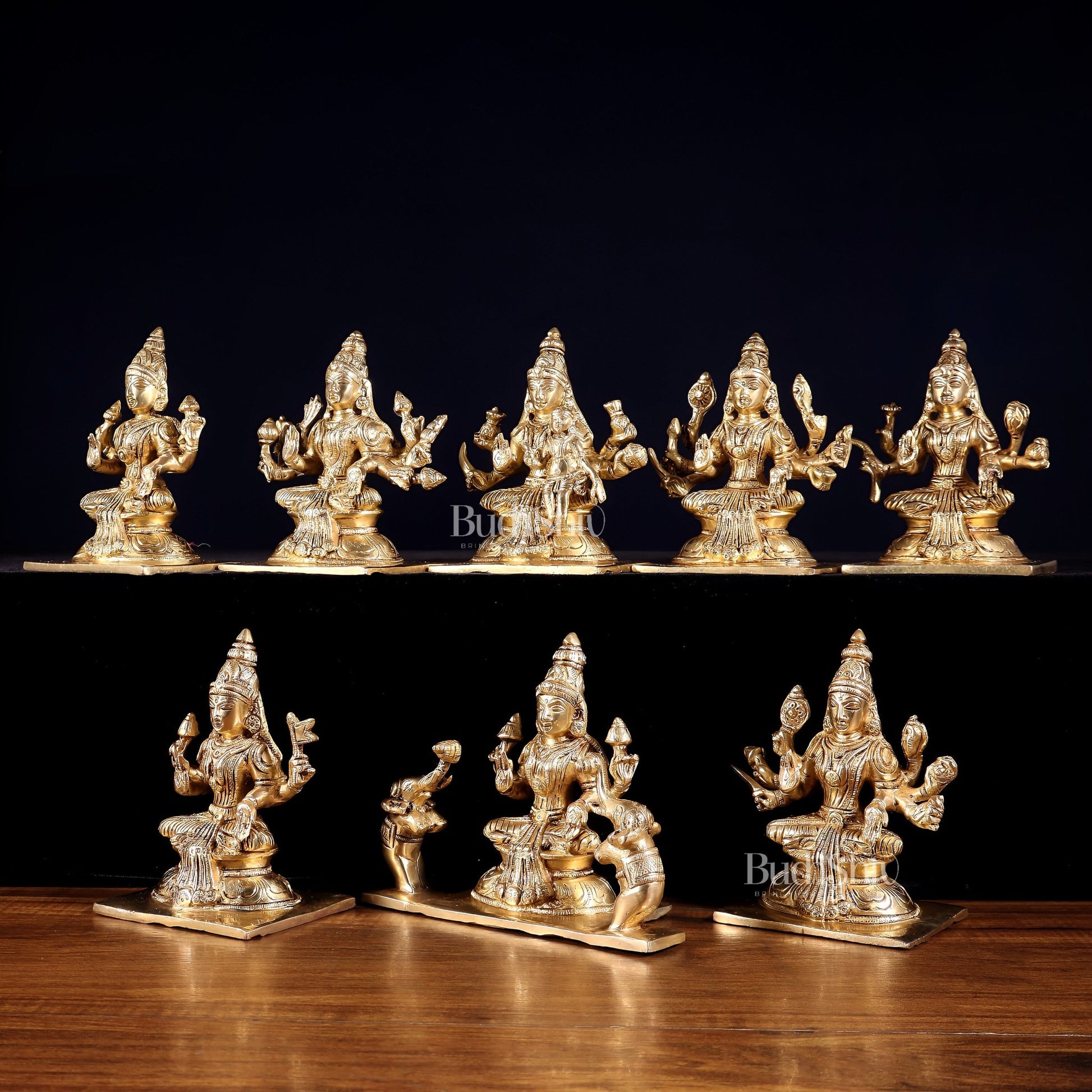 Ashtalakshmi Superfine Brass Idols - 5 Inch enhanced carvings - Budhshiv.com
